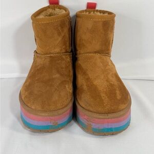 Mudd Brown Suede Platform Boots with Rainbow Sole